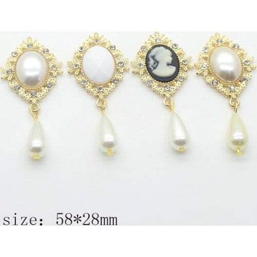 LKERAN 10PCS 58*28mm NEW Pearl rhinestone brooch buttons Diy diamond Embellishment jewelry Parts