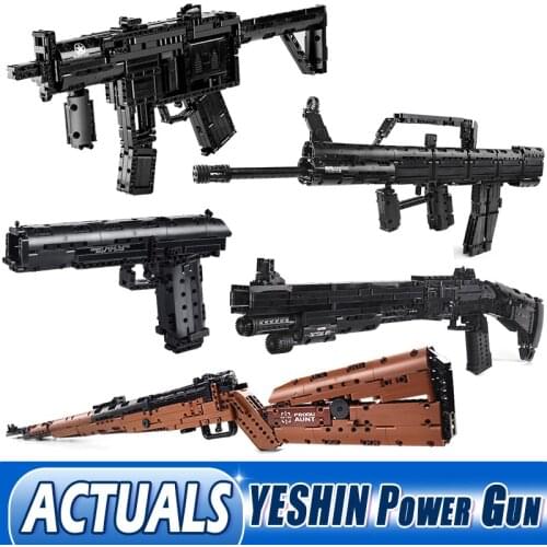 Yeshin Power Motorized Gun Building Blocks Compatible MOC-29369 MP5 Submachine Gun Model QBZ 95 Bricks Boy Toys Christmas Gifts