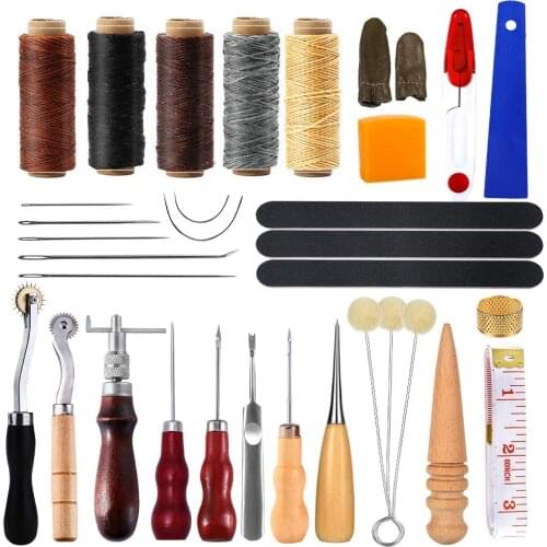Imzay 34PCS Leather Sewing Kit With Leather Thread, Sewing Needles, Groover, Thimble, And Leather Accessories