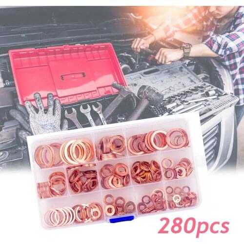 280pcs from M5 to M20 Assorted Copper Washer Gasket Set Flat Ring Seal Assortment Kit with Box for Hardware Accessories