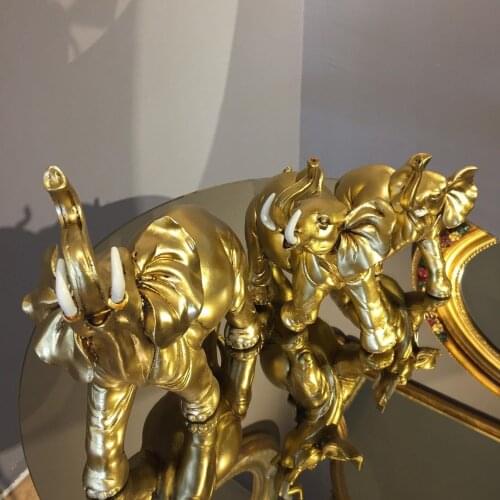 Elephant Family Set Decorative Figure Home Office Accessories Gold Colour Hand Painted Classical Decor Gift