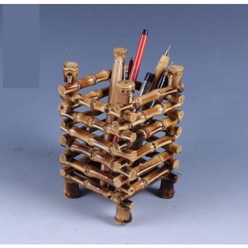 Natural hollow out bamboo pen holder bamboo carving environmental protection office stationery log brush Bamboo pen holder