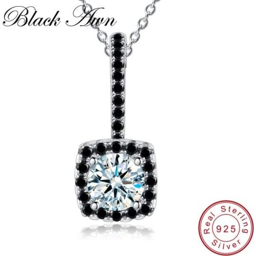 [BLACK AWN] 925 Sterling Silver Jewelry Necklace for Women Female Square Bijoux Necklaces Pendants Silver 925 Jewelry P051