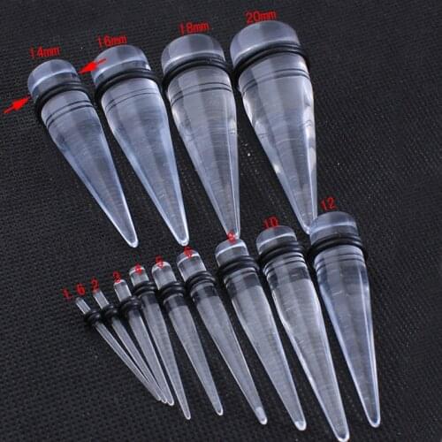 Hot 1 Pair Clear color Body Jewelry Acrylic Tip cone Ear Stretcher Plugs Expanders Pircing Jewelry ear plugs for men women