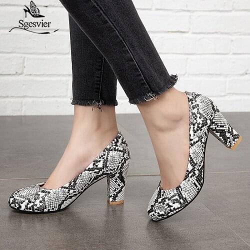 Sgesvier 2020 new arrive spring summer single shoes women pumps snake round toe slip on fashion dress shoes ladies office shoes