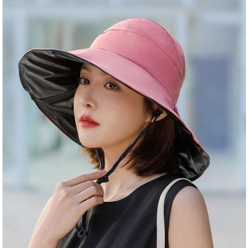 Black Plastic Hollow Top Hat Ladies Big Eaves Sunscreen Hollow Sun Hat Korean Version of The Tide Anti-ultraviolet Sun Hat