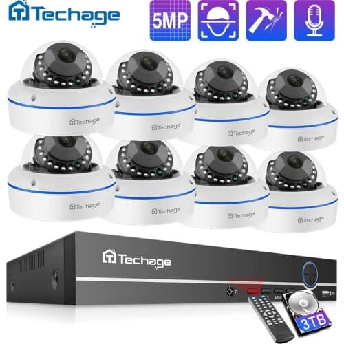 Techage H.265 8CH 5MP POE NVR CCTV System Vandalproof 5MP Indoor Dome Audio IP Camera P2P Remote Video Security Surveillance Set