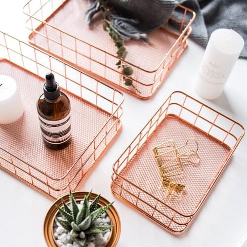 Nordic Iron Storage Basket Small Item Storage Basket Rose Gold Desktop Jewelry Food Sundries Storage Basket Home Decor