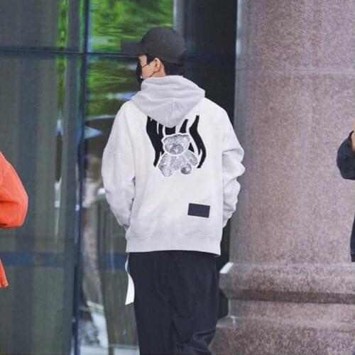 High Street Brand We11done 2021ss Luminous Bear Print Oversized Hoodie Womens Clothing Sweatshirts Mens Clothing Kawaii Y2k