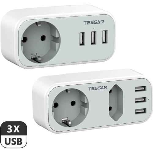 TESSAN Compact USB Wall Socket with 1/2 AC Outlet 3 USB Charging Ports EU Plug Power Adapter Overload Protection for Home,Office