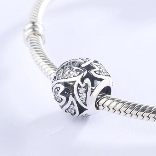 High Quality 925 Sterling Silver Heart CZ Charms Openwork Beads Fit Original European Bracelets & Bangles DIY Jewelry For Women