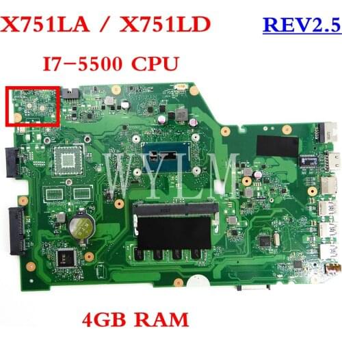 X751LA I7-5500CPU 4GB RAM mainboard REV2.5 For ASUS X751L X751LAB R752L R752LD R752LN X751LD X751LJ DDR3 Laptop motherboard