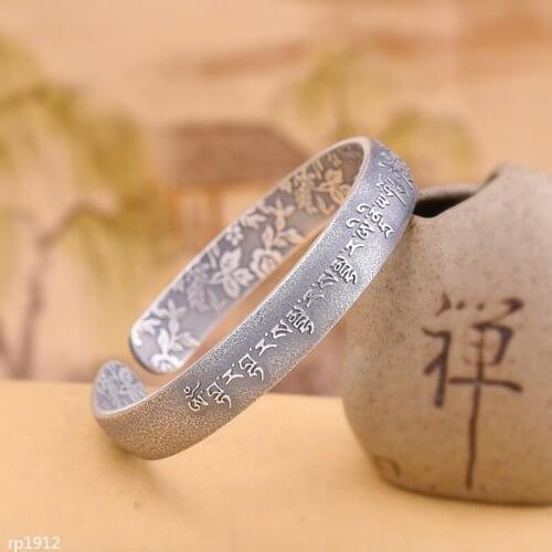 KJJEAXCMY Boutique jewelry Thai Silver Hand Ornaments Foot Silver 999 Old Womens Buddhist Six-character Mantra