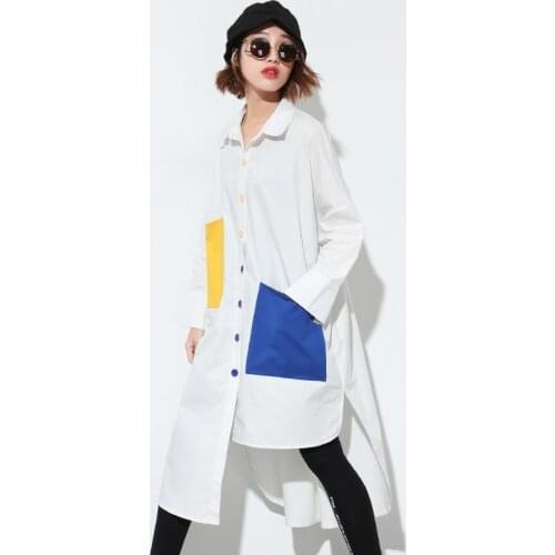 Women Irregular Length Patchwork Long Blouse Tops Shirt Female 2021 Contrast Color Shirt Ladies Tops