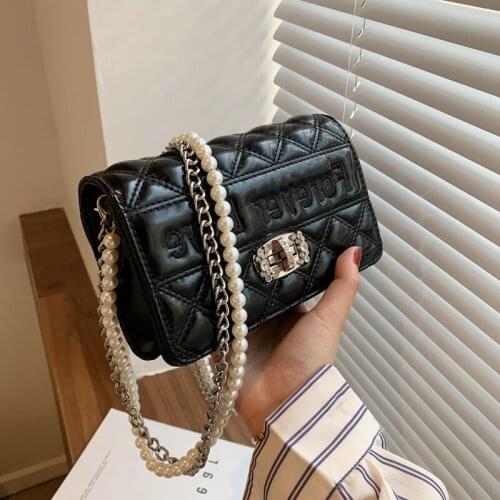 Designer Bag Branded Small PU Leather Flap Crossbody Bags for Women Purse Trend Shoulder Handbags Fashion Beading Diamonds Lock