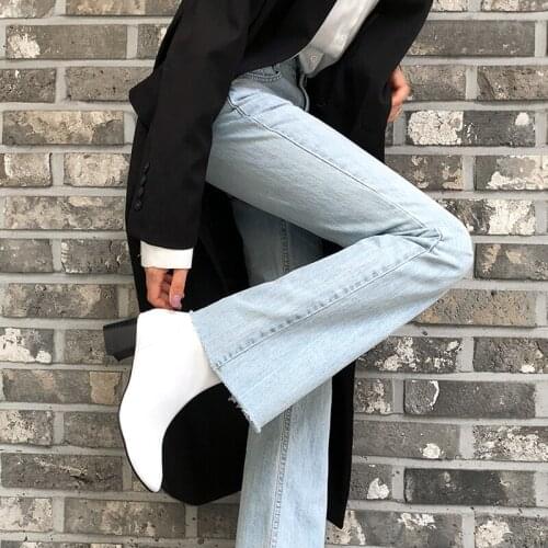 2020 Winter Black and White Nude Boots Women Sexy All-match 4CM/6CM Round Toe Thick Heel High Heels Size 33-42