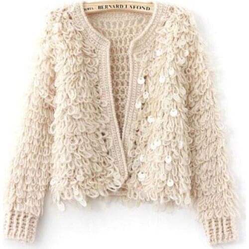 Womens sweater tunic sequins women sweaters Jumper Pink ticks jacket knitted womens cardigans female coat