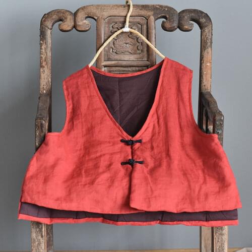 Women Ramie Contrast Color Retro Vests Padded Sleeveless Coat Outerwear Female Vest Ladies 2019 Autumn winter Vests Tops