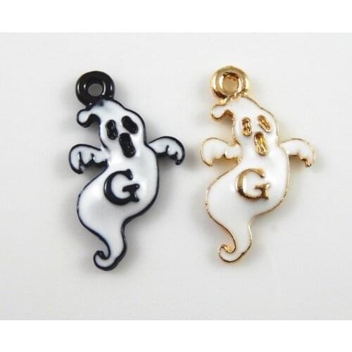 Julie Wang 15PCS Enamel Ghost Charms Cartoon Halloween Specter Black Gold Tone Pendants Alloy Bracelet Jewelry Making Accessory