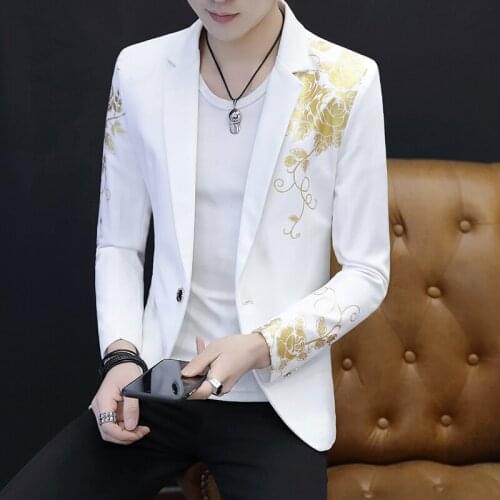 2021 Casual Stamping Printing Suit Male Personality Slim Trend Spring and Autumn Handsome Youth