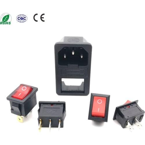 5pcs With 10A fuse ! power socket with Rocker Switch AC socket IEC320 C14 Inlet Power Socket with Fuse Holder Connector