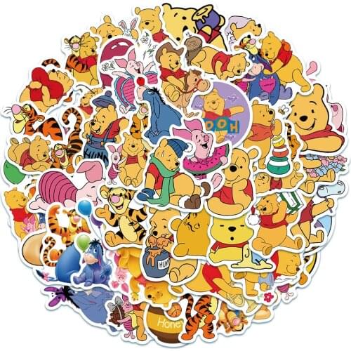 50 Pcs/set Disney Winnie the Pooh Stickers Cartoon Anime Figure Multifunctional Stick Notebook Graffiti Waterproof Sticker
