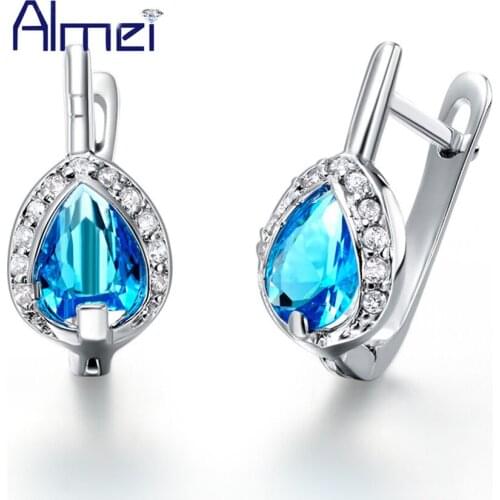Almei Fashion Vintage Bijoux Earrings with Large Purple Crystal the Shape of Oval Aretes Silver Red Jewelry 2017 New Gift R495