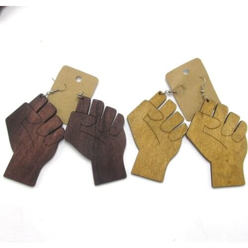 Free Shipping! 3 inch Fist Wood Earrings