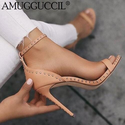 2021 New Plus Big Size 35-52 Nude Buckle Rivets Fashion Sexy Party High Heel Summer Girl Female Ladies Women Sandals L1086