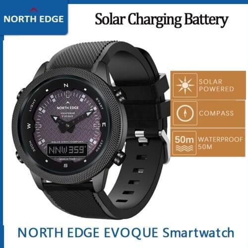 NORTH EDGE Men Solar Power Digital Watch Compass Outdoor Sport Watches Waterproof 50m Alarm Countdown Stopwatch Smart Watch