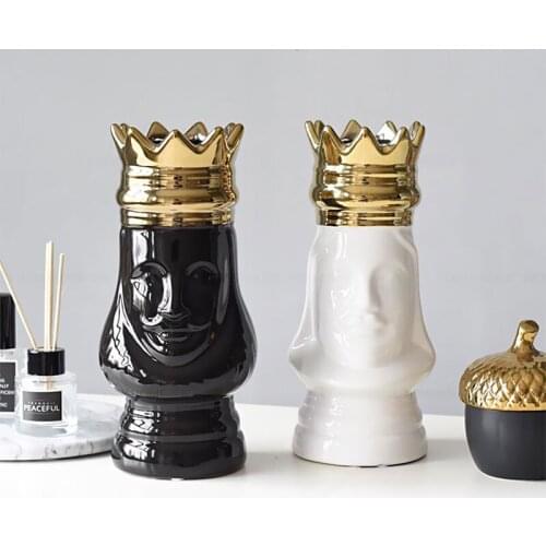 Crown Top Flower Vase Tabletop Ceramic Vase Gold Golden Crown Light Luxury Decorative Pots