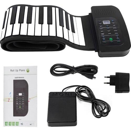 Flexible Foldable 88 Keys Electronic Keyboard Piano Foldable Silicone Keyboard Hand-rolling Piano with Battery Sustain Pedal