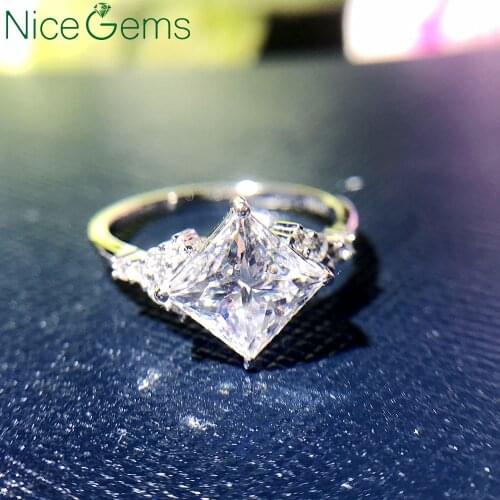 NiceGems 14K White Gold Princess Cut Moissanite engagement ring Center 7mm 2CT D Color Lab Grown Moissanite diamond ring