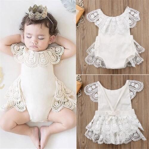 Newborn Toddler Infant Baby Girls Lace Flower Bodysuit Playsuit Outfits Sleeveless Sunsuit Ruffled Solid Clothes