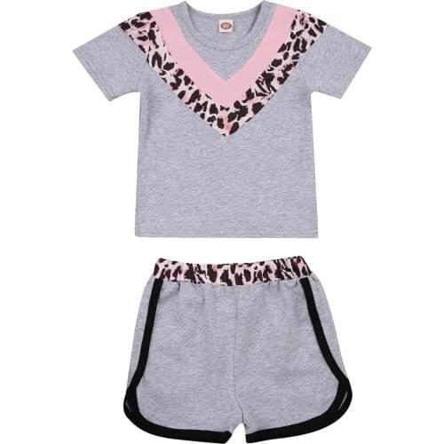 2 Pcs Toddler Leopard Outfits Baby Girl Summer Clothes Leopard Print Short Sleeve Round Neck T-shirt + Shorts