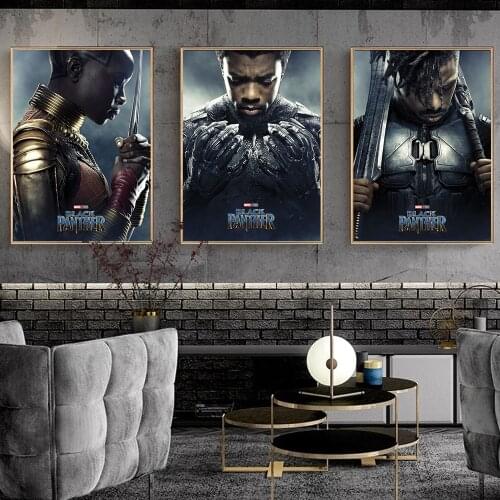 Marvel Avengers Sci-fi Movies Black Panther T'Challa Propaganda Poster Modern Home Art Decoration Living Room HD Canvas Painting