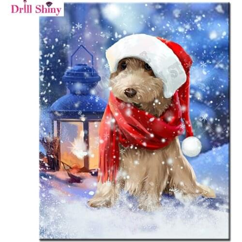 Mosaic Crafts 3D Diy Diamond Painting Cross Stitch Full Rhinestones Crystal Round Diamond Embroidery Christmas dog 5D Needlework