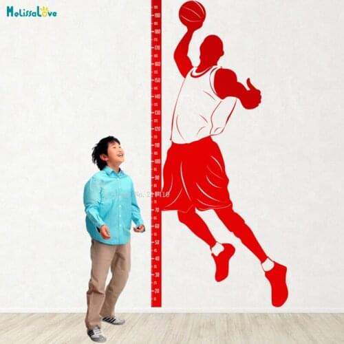 Basketballer Height Chart Fixed Size Wall Sticker Kids Boys Room Nursery Record Memory Vinyl Decals Poster YT3542