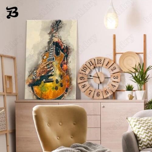 Electric Guitar Wall Art Poster Rock Wall Pictures Yellow Graffiti Printed Canvas Painting for Living Room Music Room Home Decor