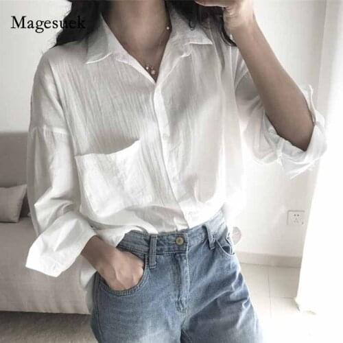 New Chic Hong Kong Style Loose Lapel Solid Color Ninth Sleeve Shirt Mid-Length Casual Sunscreen Tops Women Autumn 2020 11110