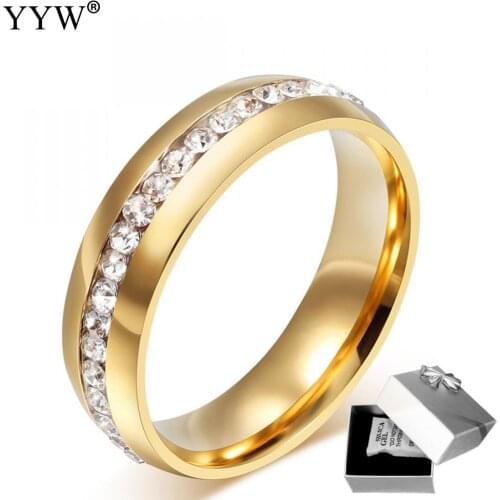 Gold-color Wedding Bands Ring for Women Men Jewelry 6mm Titanium Steel Finger Ring Engagement Ring Size 5 to 15