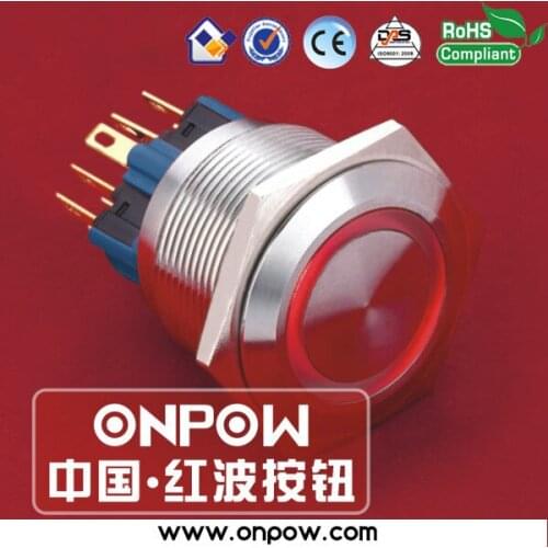 ONPOW 25mm stainless steel momentary ring illuminated pushbutton switch GQ25-11E/R/12V/S
