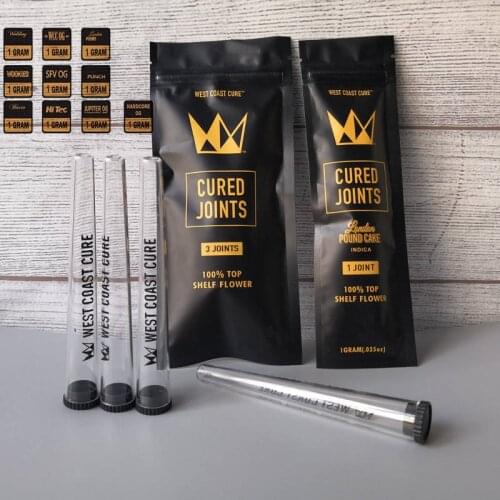 West Coast Plastic Cone Joints Ziplock Bag Spices Herb Tobacco Storage Bag Tube Set Packaging Bags With Label for Business