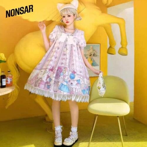 NONSAR Lolita Birthday Party Bunny Dress Short Sleeve Op Fresh And Sweet Navy Collar Young Girl Dress
