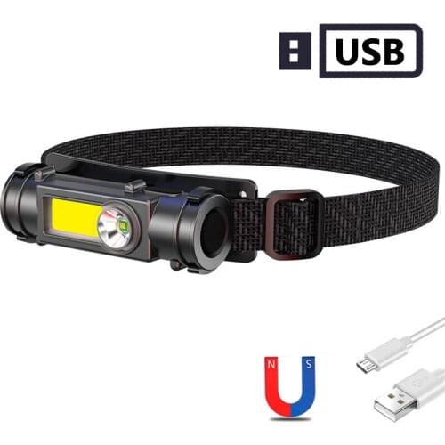 Portable Led headlamp XPE+COB Headlight 18650 battery 2 light mode with magnet Waterproof headlight USB rechargeable work light
