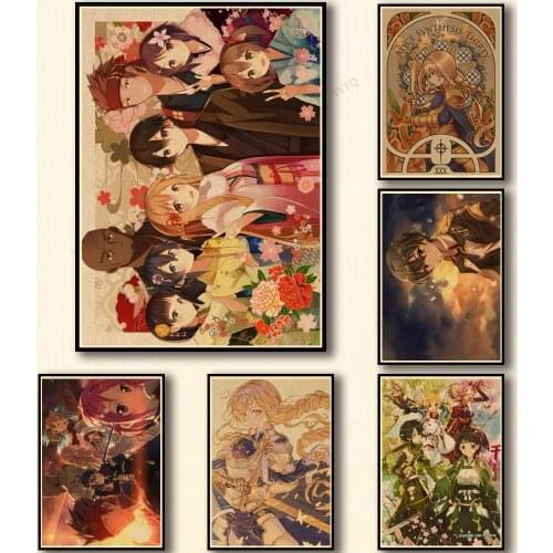 WTQ One Piece Anime Posters Sword Art Online Retro Poster Wall Decor Canvas Painting Wall Art Picture Room Decor Home Decor