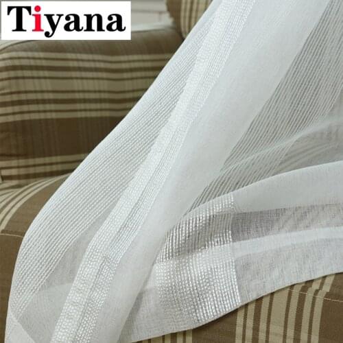 Simple Modern Pure White Striped Sheer Curtains For Living Room Summer Gauze Purple Window Screen Door Balcony Cortina P37D3