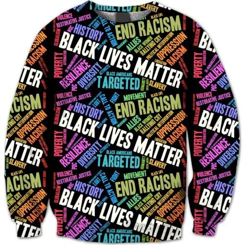 REAL American US SIZE End Racism - Love, Peace, Serenity Sublimation Print Plus Size Crew Neck Sweatshirt
