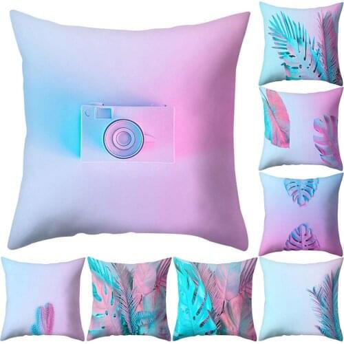 Pink Leaf Plant Square Throw Pillow Protector Case Cushion Cover Bedding Article Fashion