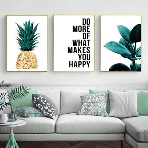Nordic Pineapple Green Leaves Scandinavian Wall Art Poster Nordic Canvas Botanical Print Painting Decortion Picture Living Room